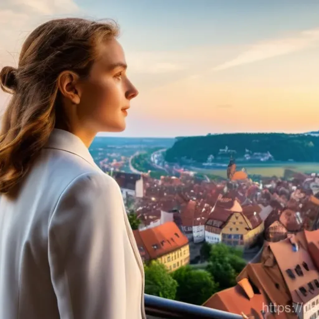 관광통역안내사 합격 수기 - **A Young German Woman, Inspired atop a Historic Viewpoint at Golden Hour**
    A highly detailed, p...