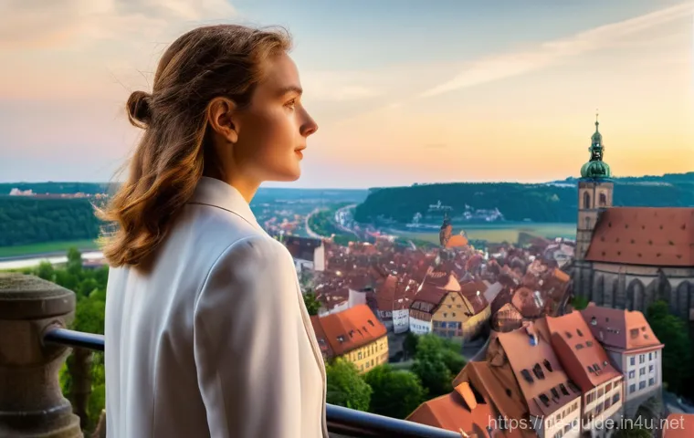 관광통역안내사 합격 수기 - **A Young German Woman, Inspired atop a Historic Viewpoint at Golden Hour**
    A highly detailed, p...