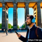 Home 21 관광통역안내사 직업 전망 및 수요 분석 - A professional city tour guide in Berlin leading a diverse group of tourists, speaking fluently in m...