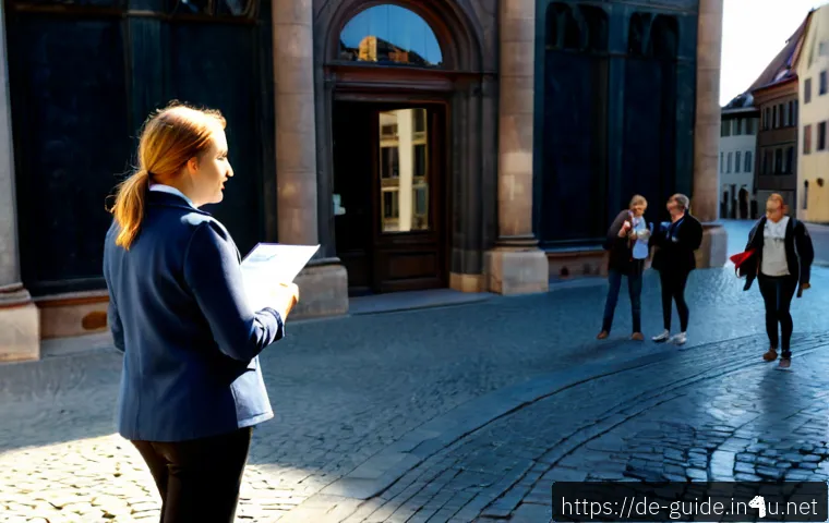 관광통역안내사와 관련된 주요 법규 - Photorealistic scene of a licensed German tourist guide leading a small adult visitor group through ...